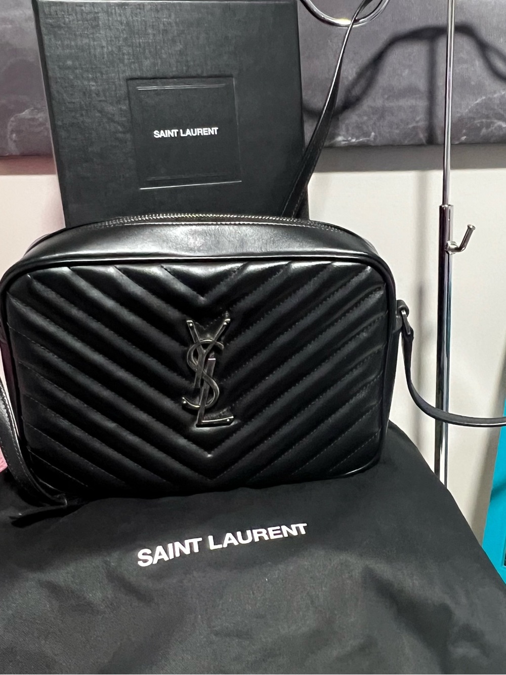 Saint Laurent Black Quilted Leather Crossbody Camera Bag - new version